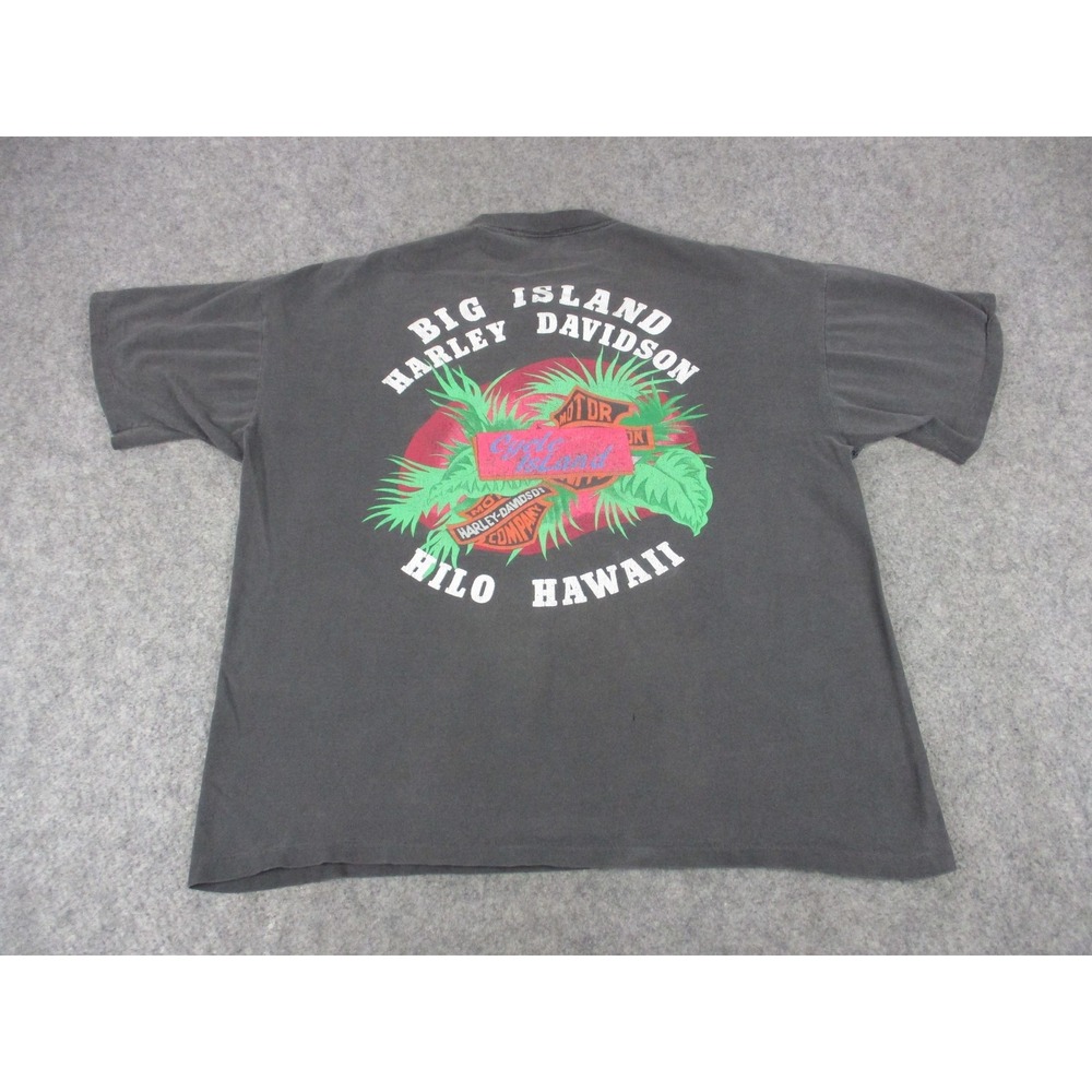 VINTAGE Harley Davidson Shirt Mens XL Black Henley Hilo Hawaii Signal USA Biker - Picture 1 of 10